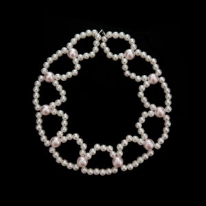 handmade, pearls, pink and white glass beads coquette necklace