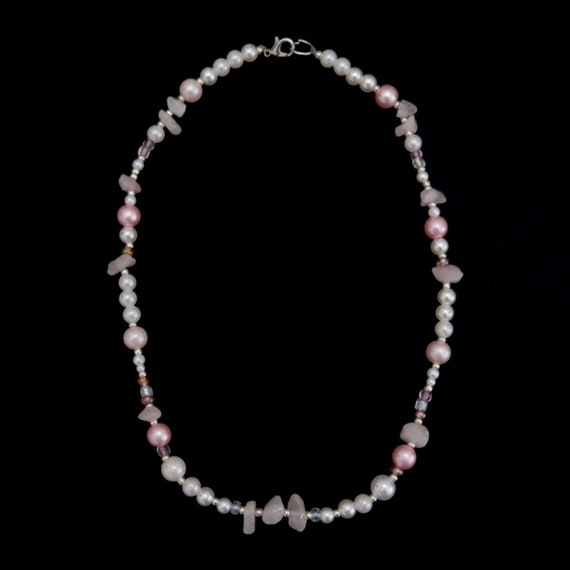 handmade, pearls, pink and white glass beads coquette necklace