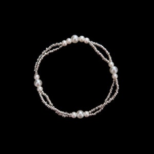 handmade, pearls, gold and white charm glass beads chain coquette preppy bracelet