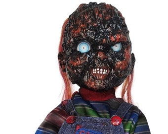 Chucky Charred quemó muñeca mexicana de 14" de alto Childs Play con sonido de luz y caja