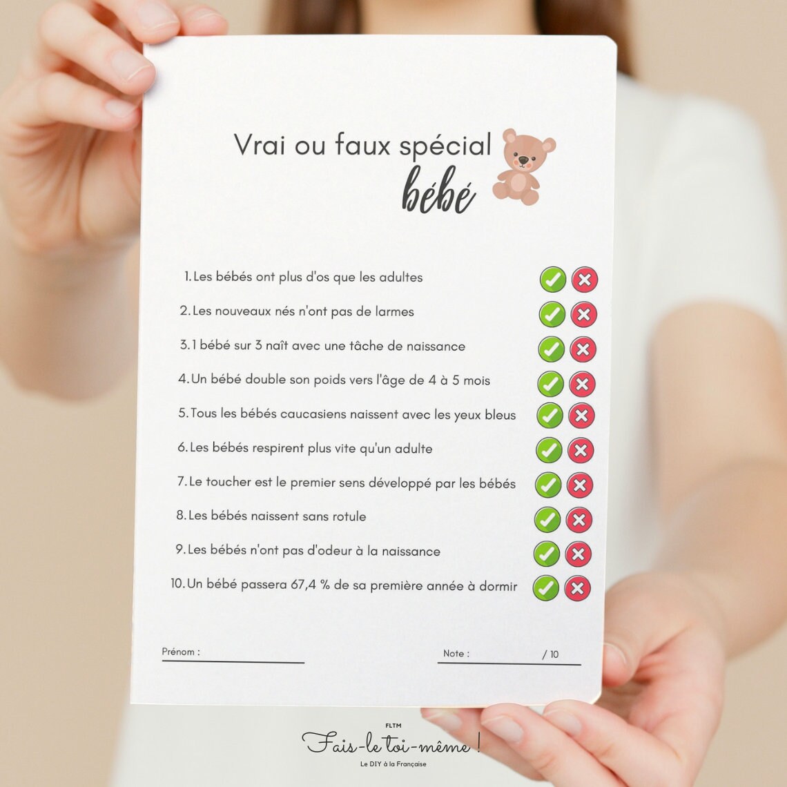 Jeu Baby Shower à imprimer Jeu Vrai ou Faux spécial bébé Etsy France