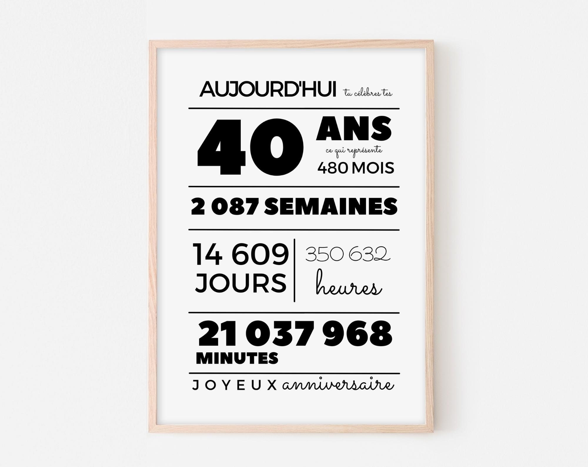 Cadeau Affiche diplome anniversaire 40 ans –