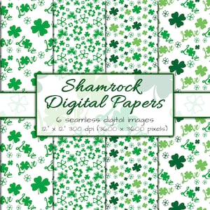Papier numérique pour la Saint-Patrick - motif trèfle sans couture, fond irlandais, papiers de scrapbooking, rayures, chevron, trèfle