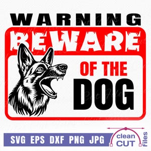 Beware of the Dog Sign SVG Angry German Shepherd Head Logo Barking Animal SVG, open mouth, Your Text Clipart, Decal - vector files