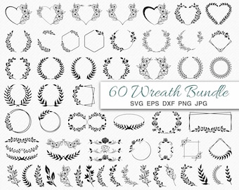 Paquete SVG de corona, corona floral, corona circular, vector, monograma de corona de laurel, corona de boda/marco de boda, archivos recortados y prediseñados