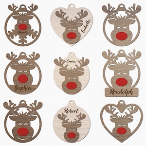 Renne ornement SVG, boules de Noël, renne boule Svg, fichiers Glowforge découpés au Laser pour Cricut, décoration de Noël, visage de Rudolph