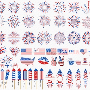 Fireworks SVG Bundle, Firecracker SVG, 4th of July Firework png Bundle | Fireworks Clipart | Firework elements | Independence day