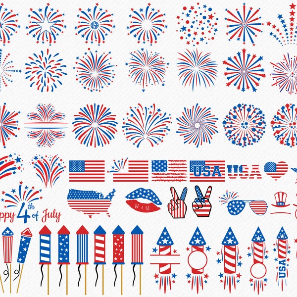 Fireworks SVG Bundle, Firecracker SVG, 4th of July Firework png Bundle | Fireworks Clipart | Firework elements | Independence day