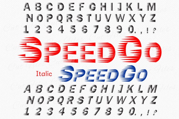 Racing font alphabet letters with wind effect. Modern sport logo