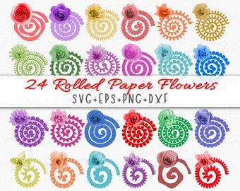 Rolled Paper Flower SVG PNG, Rolled Flower SVG, 3D Flower Template, Paper Flowers Templates for Silhouette and Cricut - commercial use svg