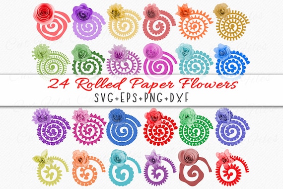 Rolled Paper Flower SVG PNG, Rolled Flower SVG, 3D Flower Template, Paper Flowers Templates for Silhouette and Cricut - commercial use svg