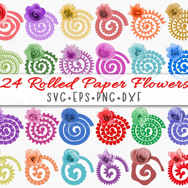 Rolled Paper Flower SVG PNG, Rolled Flower SVG, 3D Flower Template, Paper Flowers Templates for Silhouette and Cricut - commercial use svg