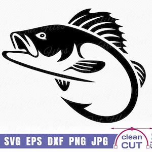 Bass Fishing Hook SVG Vector Design | Fish hook with bass inside silhouette clipart and cutting files