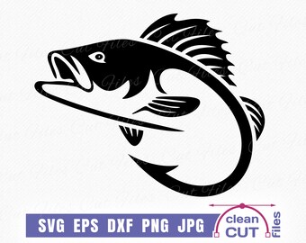 Bass Fishing Hook SVG Vector Design | Fish hook with bass inside silhouette clipart and cutting files