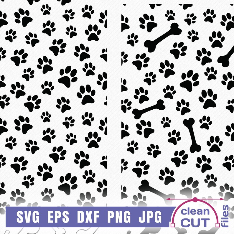 Seamless Paw and Bone SVG Pattern Bundle, Animal Paw Print Background ...