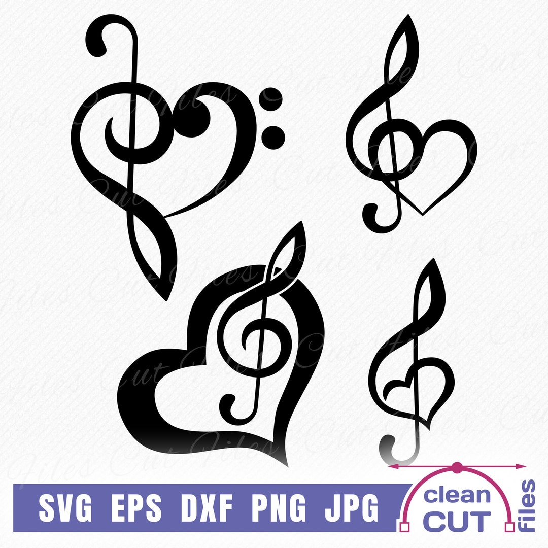 Musical Note Heart SVG Instant Download 4 Love Music Wall Art and T
