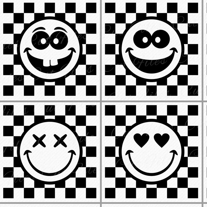 Checkered Smile SVG Pattern, 16 Happy Checker Clipart Png, Eps, Dxf ...