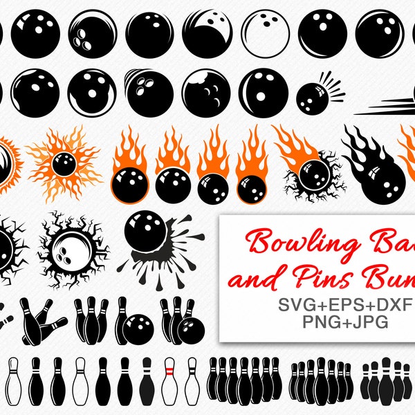 Bowling Ball and Pins SVG Bundle Ball and Pins Bowling Clipart Cricut Silhouette Cameo Cut file Club SVG