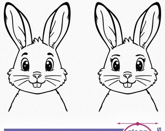 Bunny Face SVG, Bunny Girl, and Boy, Cute Easter Bunny vector cutting and clipart design