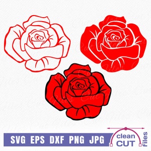 Simple Rose Flower SVG Vector Images, Silhouette of Red Rose Design Cricut cutting and clipart wall art files