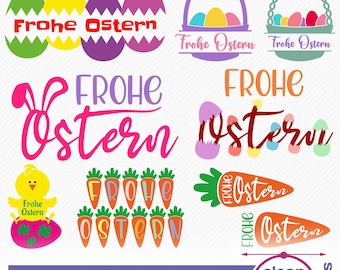 Frohe Ostern Plotter Arquivo SVG Plotterdatei Ostern German Plotter File Designs Osterhase Ei - digital Baixar Cricut Silhouette Plotting