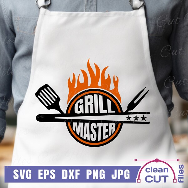 Grill Master SVG Round design with grill tools and three stars. Perfect for Apron and T-shirt