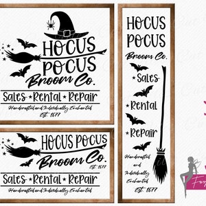 Hokus Pokus SVG, Besen Co SVG, Halloween SVG-Schnitt- und Clipart-Dateien für Halloween-Schild, Hexen-Veranda-Schild-Designs für Cricut Silhouette