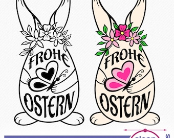 Frohe Ostern Ei Hase Blume Plotter File SVG Plotterdatei Ostern German Plotter File Designs Osterhase - digital Download Cricut Silhouette