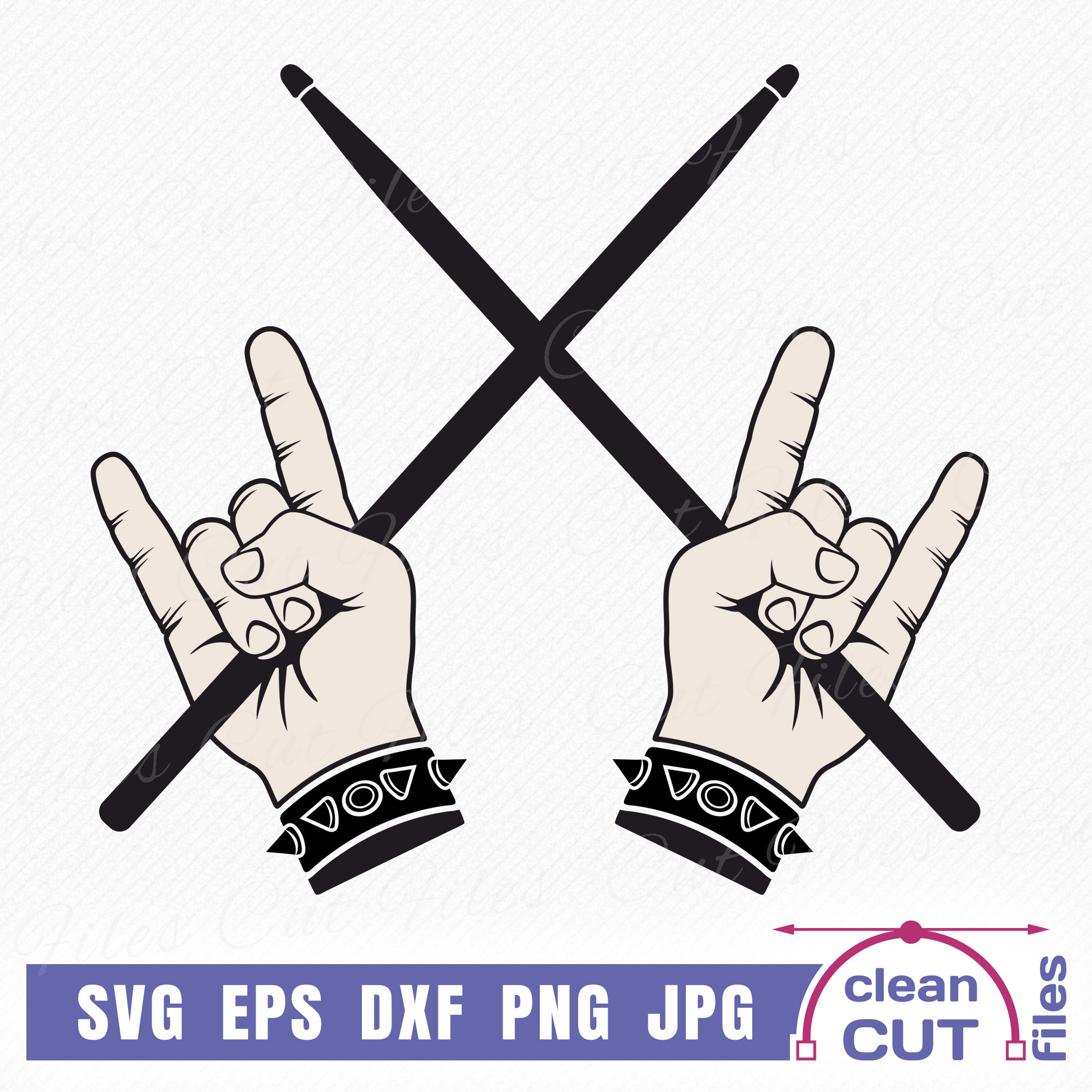 Rhythmic Rocking Stick Drawing Rock Hands With Crossing Drumsticks SVG Crossing Drummer Sticks Musical ...