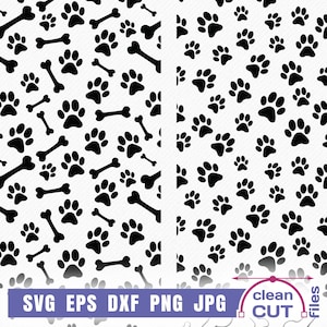 Seamless Paw and Bone SVG Pattern Bundle, Animal Paw Print Background ...