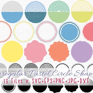 Oregelbundna pastellfärgade cirkelformer ramar SVG clipart set, cirkelmall, boho cirkel minimalistisk skärfiler - kommersiellt bruk svg