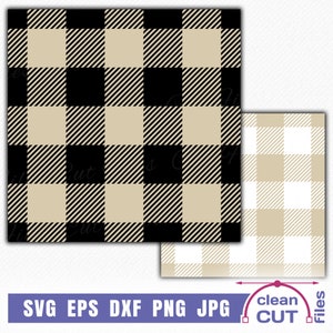 May include: Black and beige buffalo plaid pattern digital paper. The pattern is seamless and can be used for crafting, scrapbooking, and other creative projects. SVG, EPS, DXF, PNG, and JPG files are included.