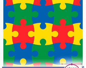 Puzzle Seamless Pattern SVG Autism Puzzle piece clipart and vector files, Template Texture Background cutting and clipart files