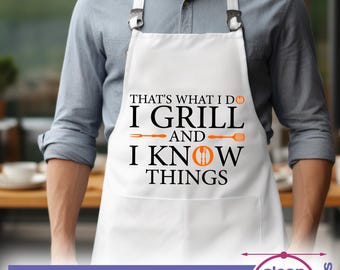 Yo aso y sé cosas. Divertido SVG de parrilla para barbacoa. Eso es lo que hago SVG. Diseño de parrilla de delantal, archivos de corte y clipart: uso comercial