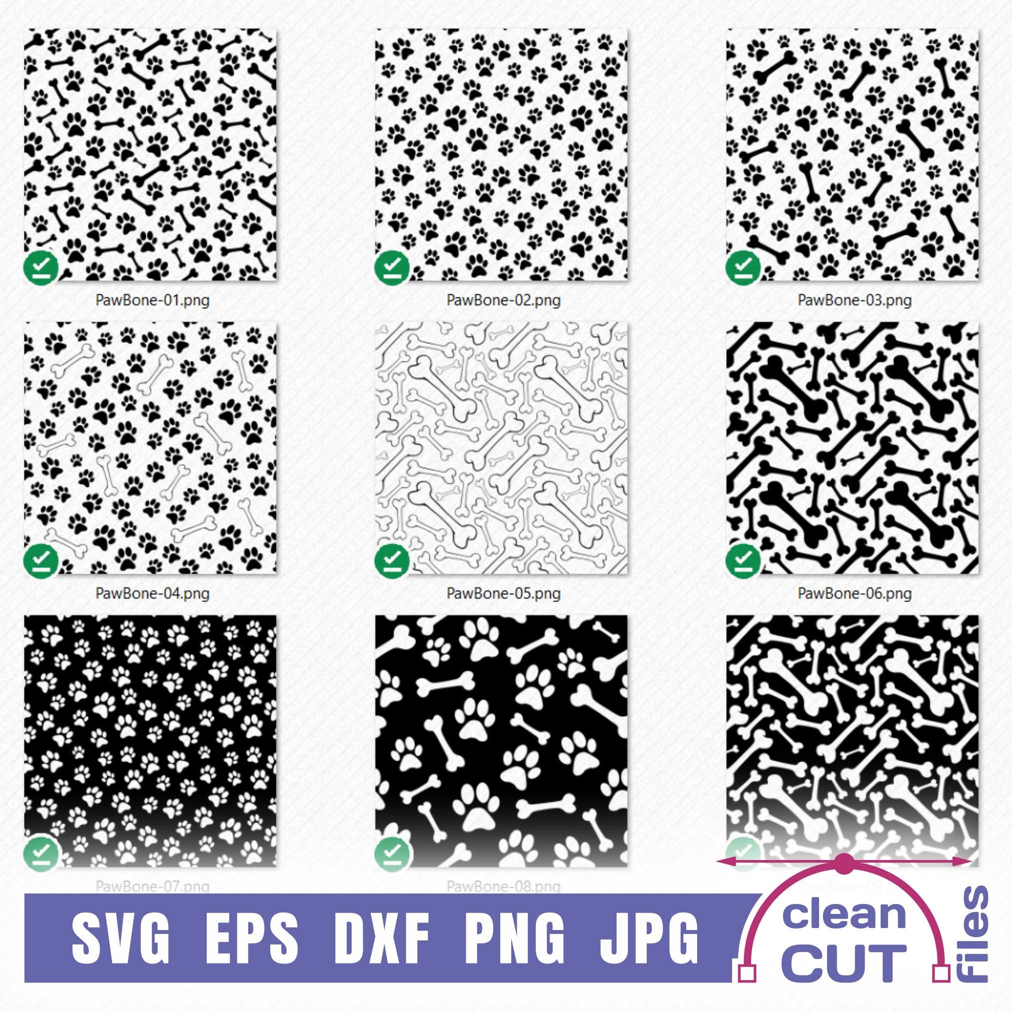 Seamless Paw and Bone SVG Pattern Bundle, Animal Paw Print Background ...