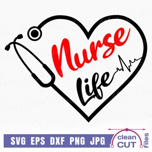 Nurse Life SVG vector design with Stethoscope Heart, Nursing shirt heart Line - cutting and clipart digital download files