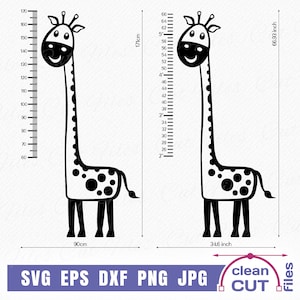 Giraffe Growth Ruler Chart SVG cutting and clipart files, Height chart giraffe kids length wall decal sticker design