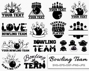 Bowling Team SVG Bundle Monogram Frame Love Bowling Squad Ball and Pins Bowling Club Clipart Cricut Silhouette Cameo Cut files