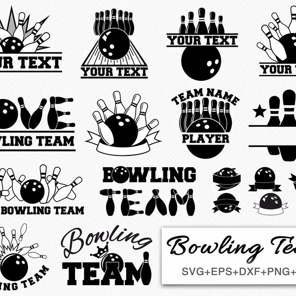 Bowling Team SVG Bundle Monogramm Rahmen Liebe Bowling Squad Ball und Pins Bowling Club Clipart Cricut Silhouette Cameo Cut Dateien