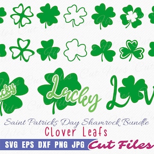 Kleeblatt SVG Bundle, vierblättriges Kleeblatt, vierblättriges Kleeblatt, vierblättriges Kleeblatt, vierblättriges Kleeblatt, digitale Datei für Cricut und Silhouette