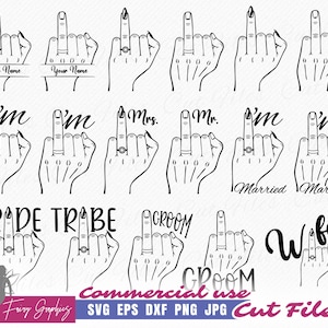 Wedding Fingers SVG Bundle, Engagement Rings SVG, Bride Tribe and Groom Wedding Fingers Vector Cut and Clipart files for Cricut, Silhouette