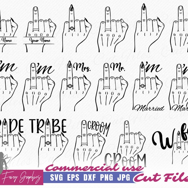 Wedding Fingers SVG Bundle, Engagement Rings SVG, Bride Tribe and Groom Wedding Fingers Vector Cut and Clipart files for Cricut, Silhouette