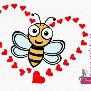 Bee Heart SVG Layered Cuting and Clipart file, Bumble bee SVG, Cute Honey bee with hearts svg, Baby Bodysuit Shirt vector t-shirt design
