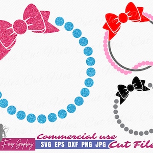 Pearls and Bow Circle Monogram Frame SVG - Monogram Template, Circle monogram Clipart and vector bundle cutting files - commercial use svg
