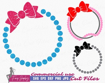 Pearls and Bow Circle Monogram Frame SVG - Monogram Template, Circle monogram Clipart and vector bundle cutting files - commercial use svg