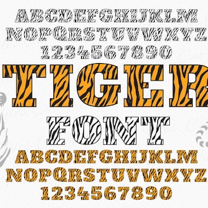 Tigre police SVG TTF OTF tigre peau police alphabet animal, animaux lettres svg peau à motifs alphabet, tigre police clipart