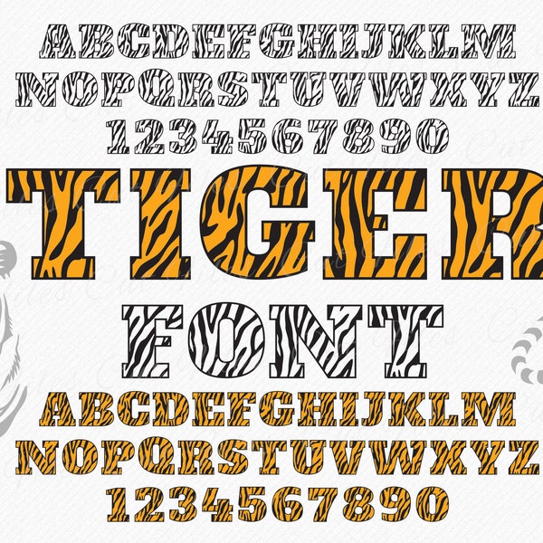 Tiger Font SVG TTF OTF Tiger Skin Font Animal Alphabet, Animal Letters svg Skin Patterned Alphabet, Tiger font clipart