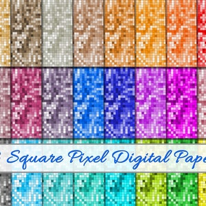 Square Pixel Digital Papers 33 Colors - Seamless Pixel Background PNG | Overlay Background Images, Borders Clipart - commercial use
