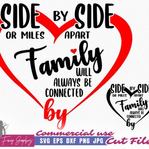 Famille SVG | Famille côte à côte ou à des kilomètres de distance | Fichiers clipart et découpe vectoriels Connecté par coeur - svg à usage commercial