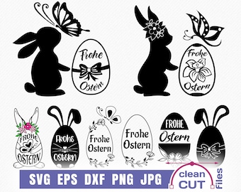 Frohe Ostern Ei Hase Plotter File SVG Plotterdatei Ostern German Plotter File Designs Pacote Osterhase - download digital Cricut Silhouette